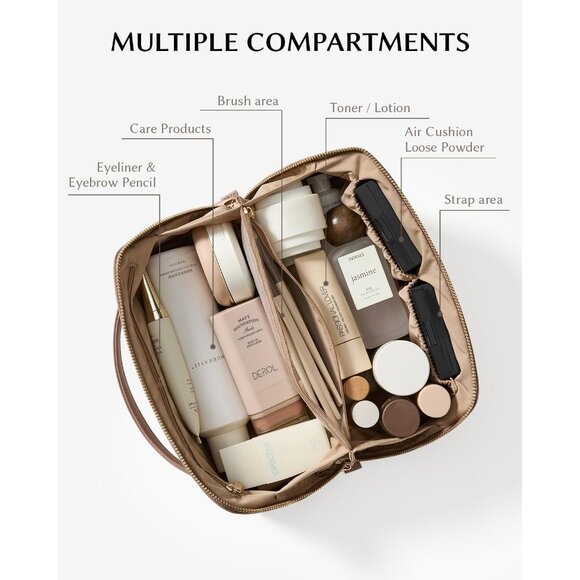 Women IE-Brown Large Capacity Cosmetic Travel Makeup Waterproof Portable Bag - Picture 2 of 5